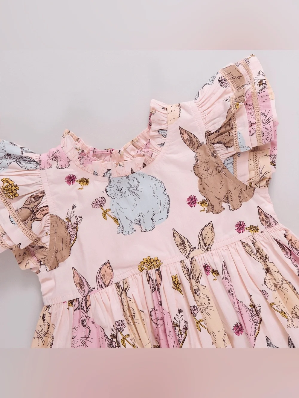 PINK CHICKEN girls' jennifer double ruffle dress in vintage bunnies SIZE:8